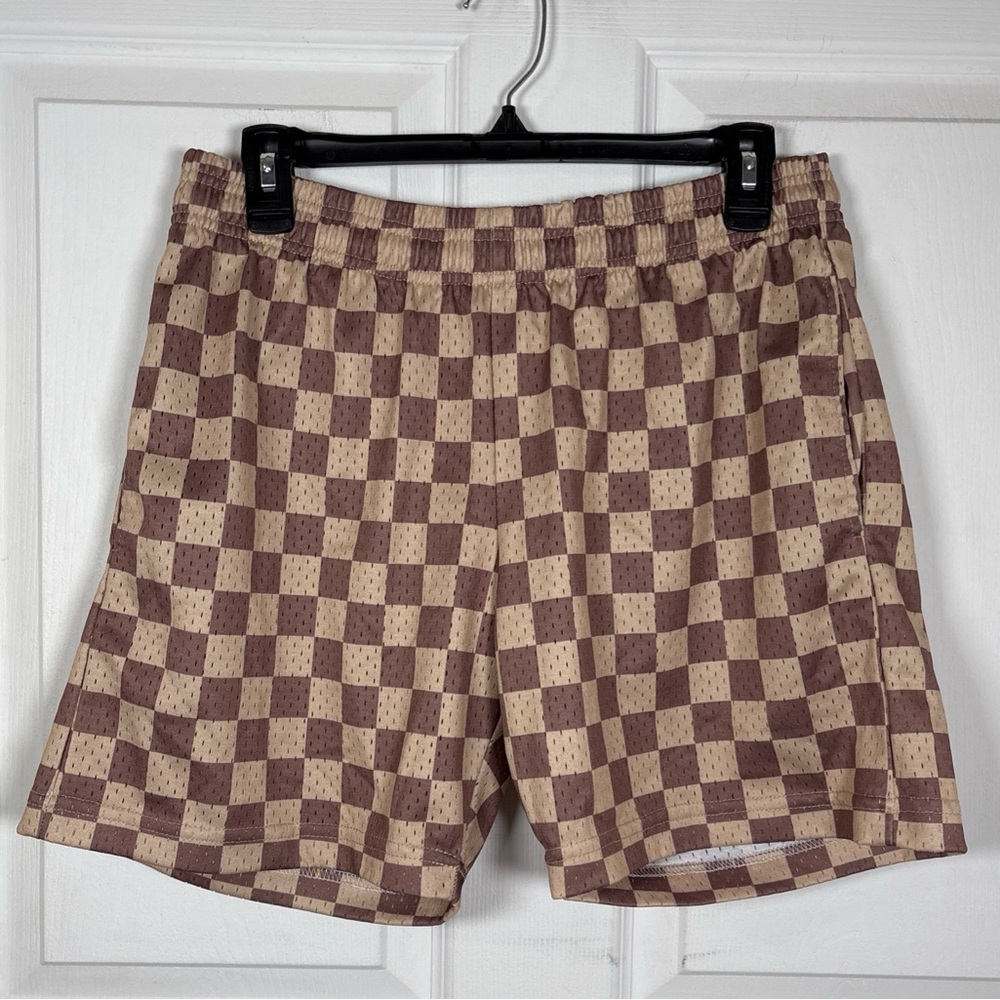 AZVA Mesh Checkered Shorts UNISEX L Drawstring Gym Streetwear Workout 90’s Y2K